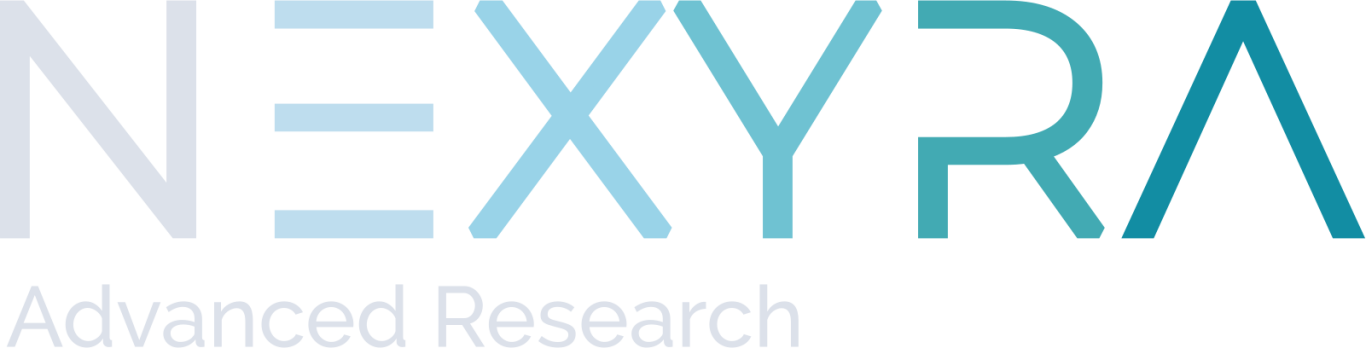 Análisis de Datos ómicos Logotipo de NEXYRA, con texto en azul claro y oscuro, y la frase "Advanced Research".
